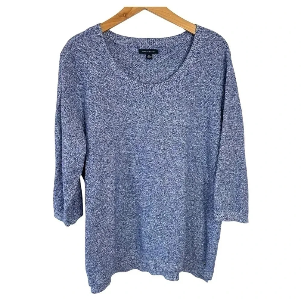 Tommy Hilfiger XXL light blue glittery 3/4 sleeve sweater
